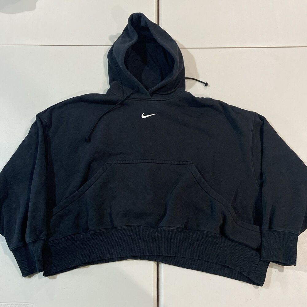 Nike Phoenix Fleece Oversized Pullover Hoodie Women's Size L Black center swoosh